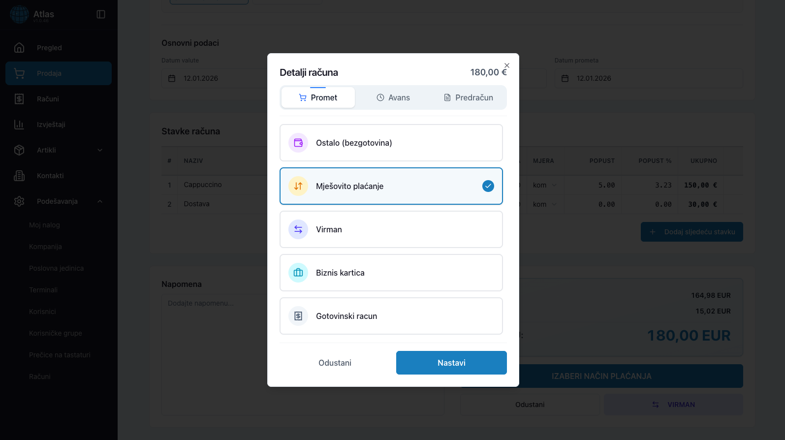 Atlas Web - Plaćanje