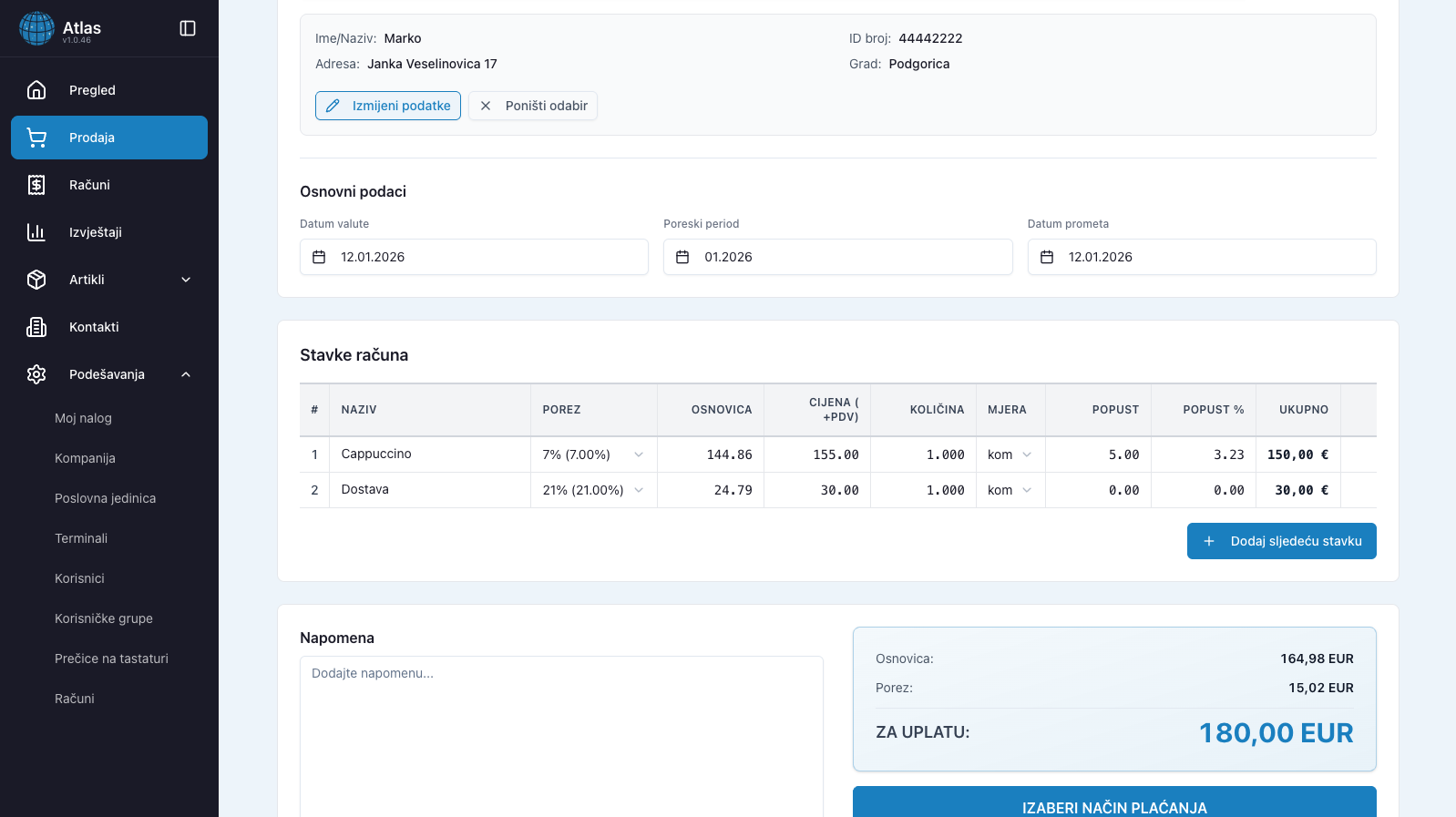 Atlas Web - Fakturisanje